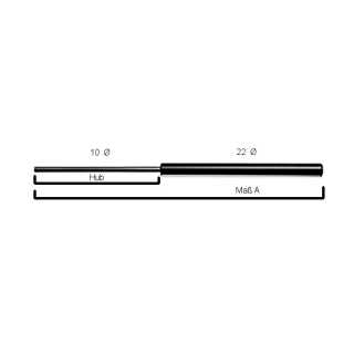 242 mm Gesamtlänge Hub 75 mm Stange 10 mm Rohr 22 mm Ø 500 Newton Ausschubkraft